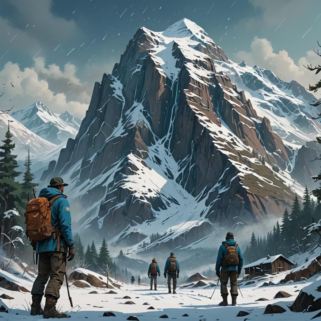 Majestic Mountain Vista in Stalenhag Style