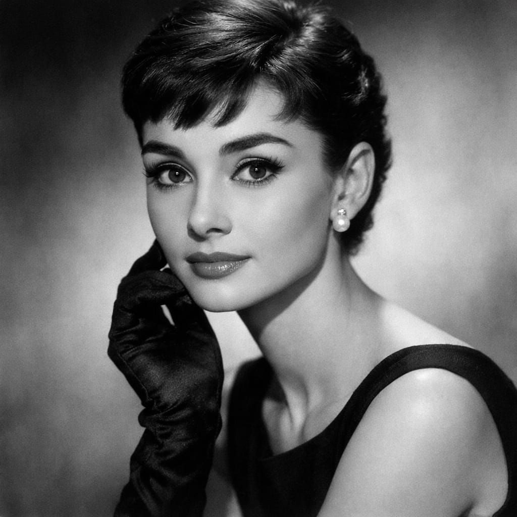 Timeless Audrey Hepburn Glamour Portrait in Black and White