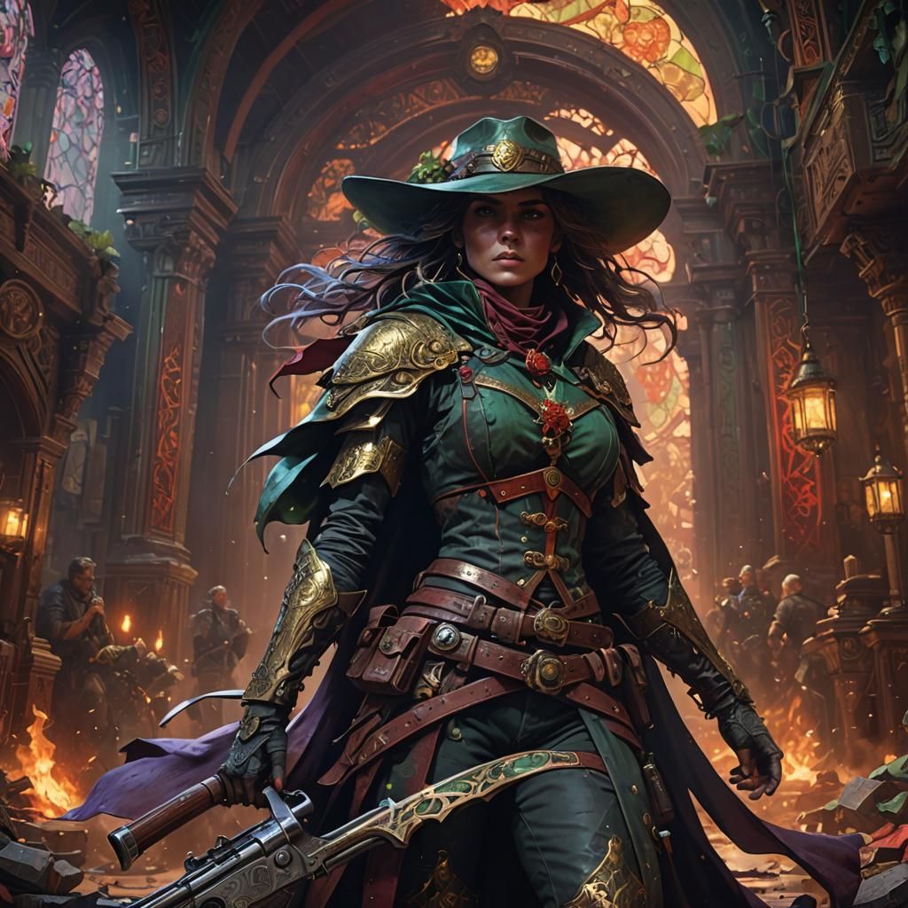 Gunslinger: Dark Fantasy Art in Art Nouveau Style