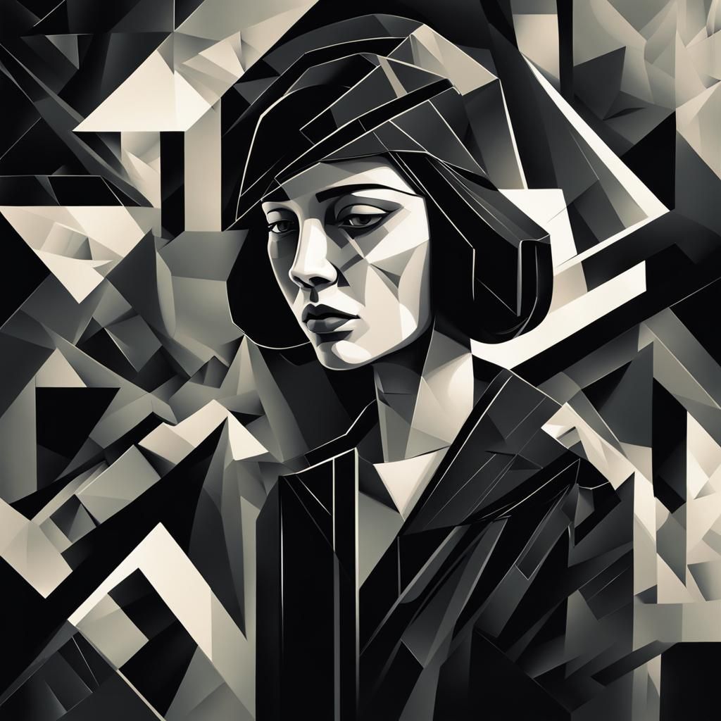 Sorrowful Woman in Cubist Art Deco Style