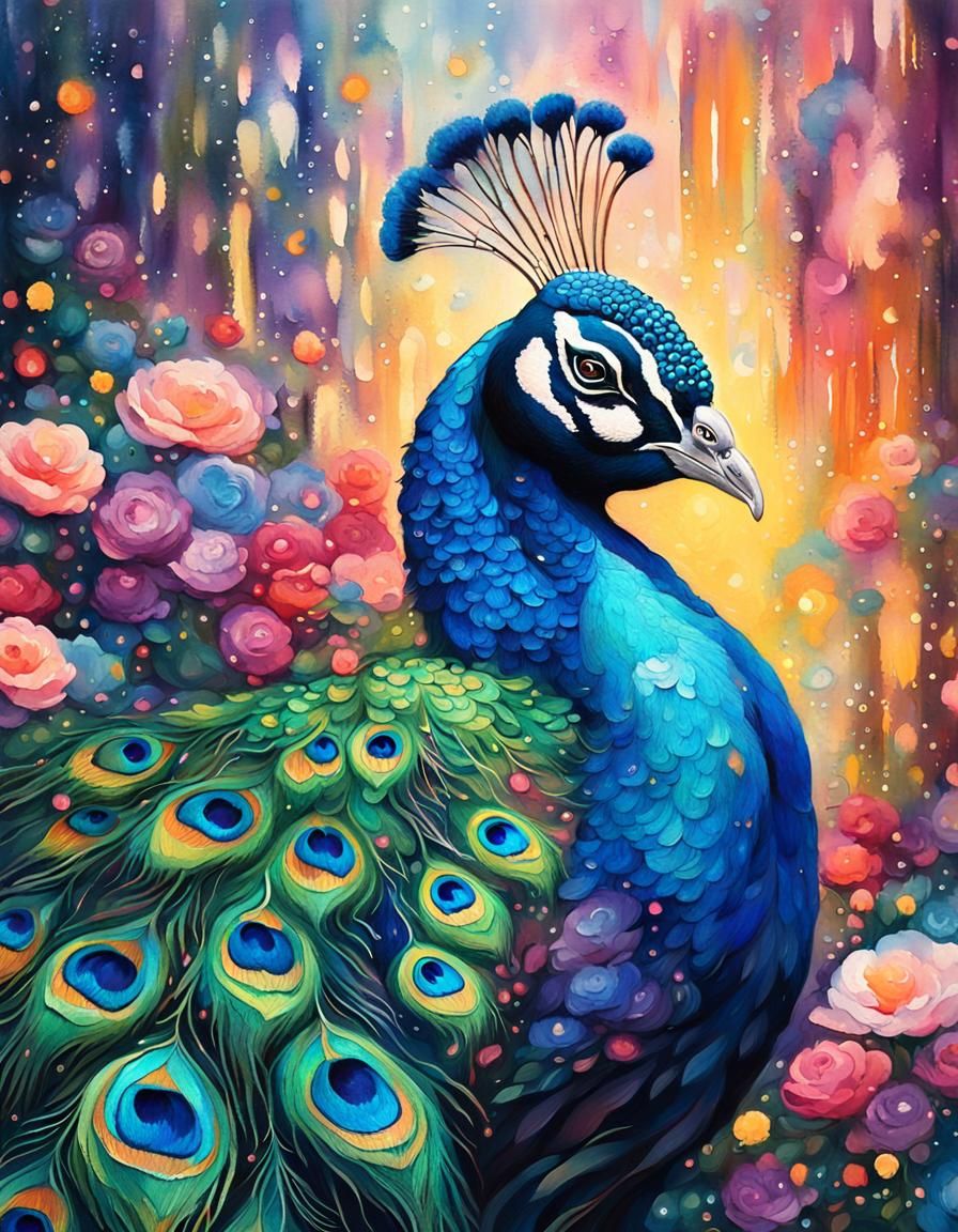Splendid Street Art Peacock in Vibrant Garden Dance