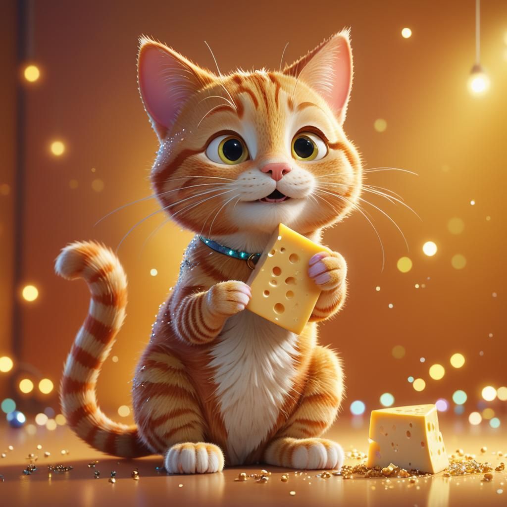 Ginger Tabby Cat and Mouse in 3D Digital Art