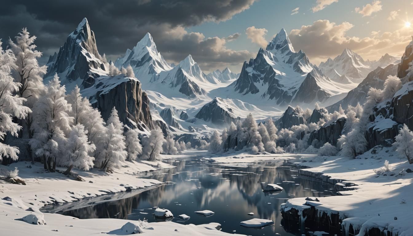 Icy Landscape in Detailed Matte Painting Style