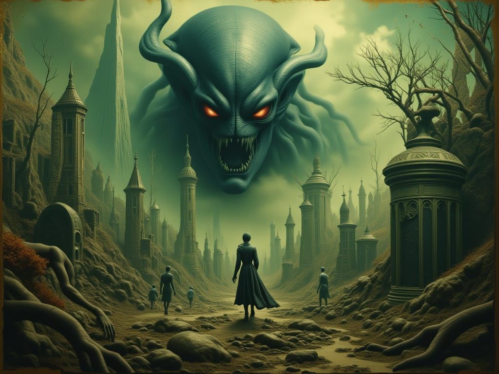 Alien Colony in Chaos: A Dark Etching