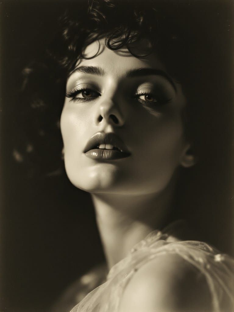 Ethereal Sepiagrisaille Portrait in Glamorous Studio Lightin...