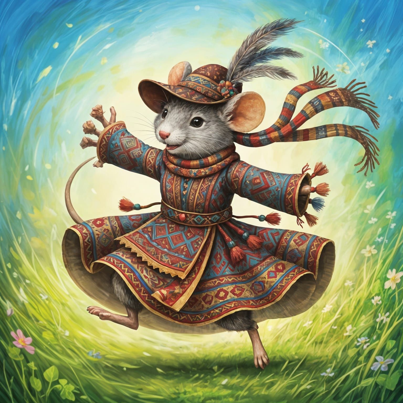 Dancing Mouse in Gypsy Costume Illustration