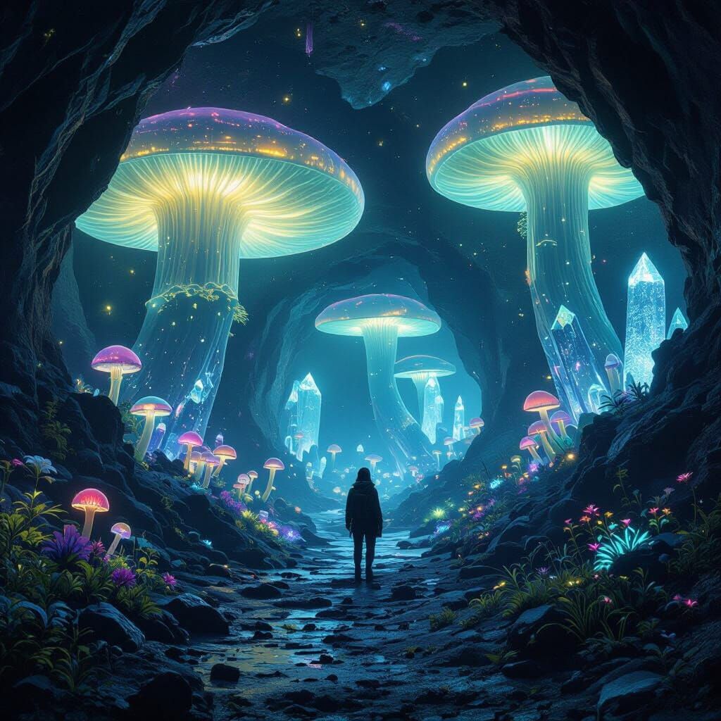 Bioluminescent Cavern: Alien World Concept Art