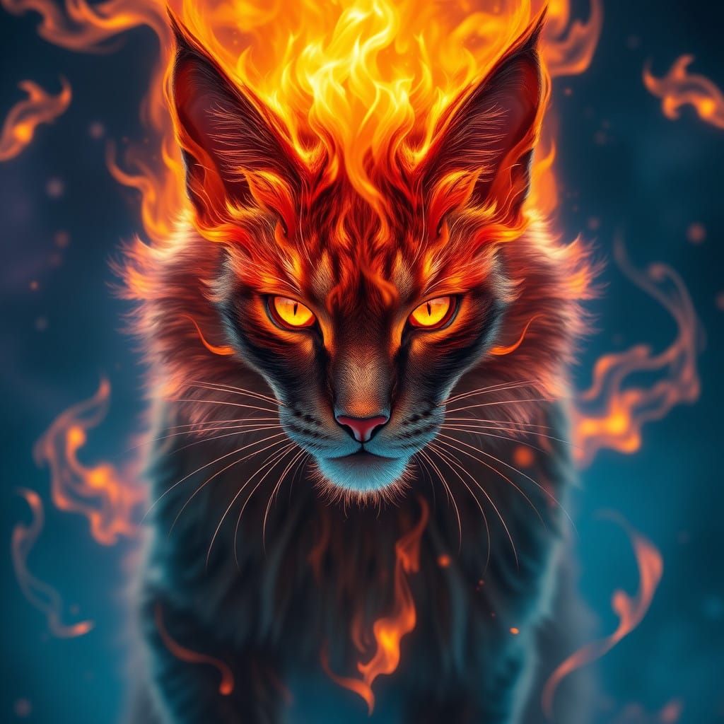 Majestic Fire Feline Ignited by Ancient Magic