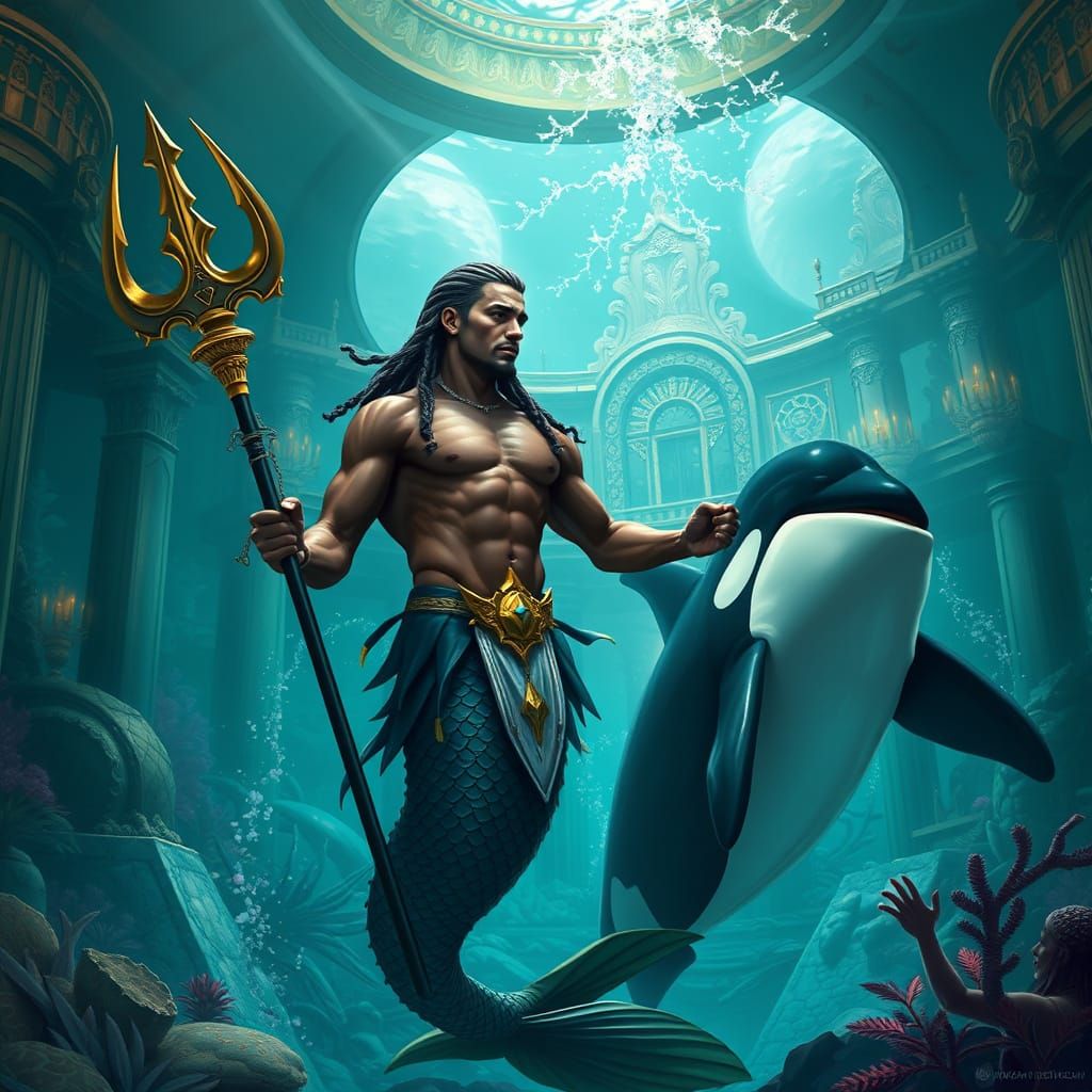 Majestic Merman Poseidon of Atlantis with Trident