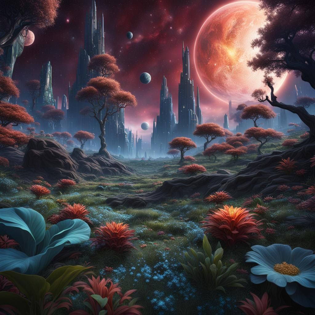 Galactic Space Matte Painting with Planets and Stars