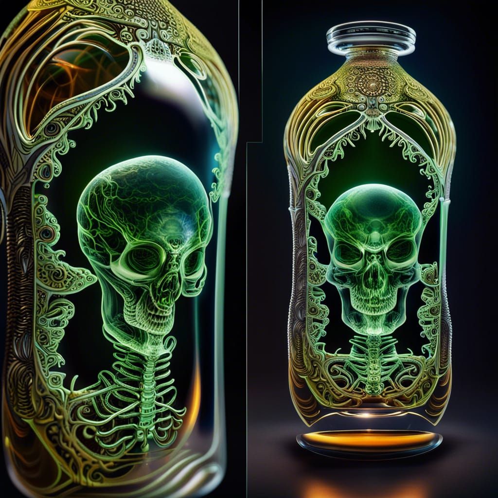 Ornate Bourbon Bottle in Space, Hyperrealistic Digital Art