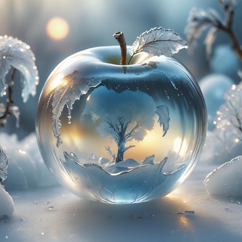 Ethereal Crystal Apple in Ice Sphere