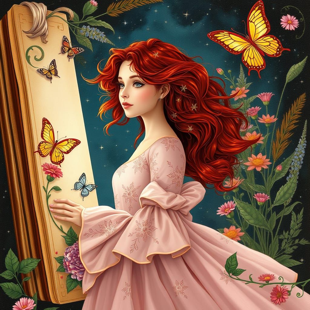 Ethereal Fantasy Maiden Stepping from Vintage Book