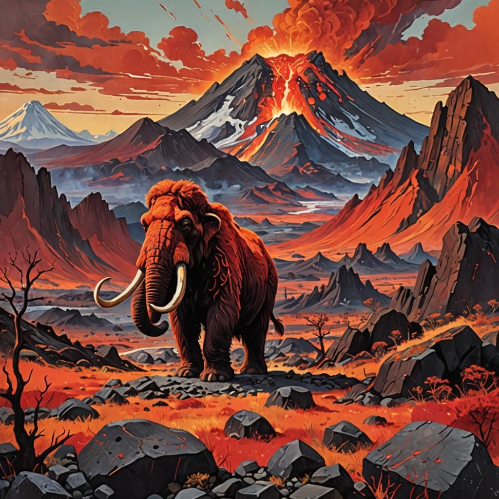 Volcanic Mammoth Album Art in Romanticism Style