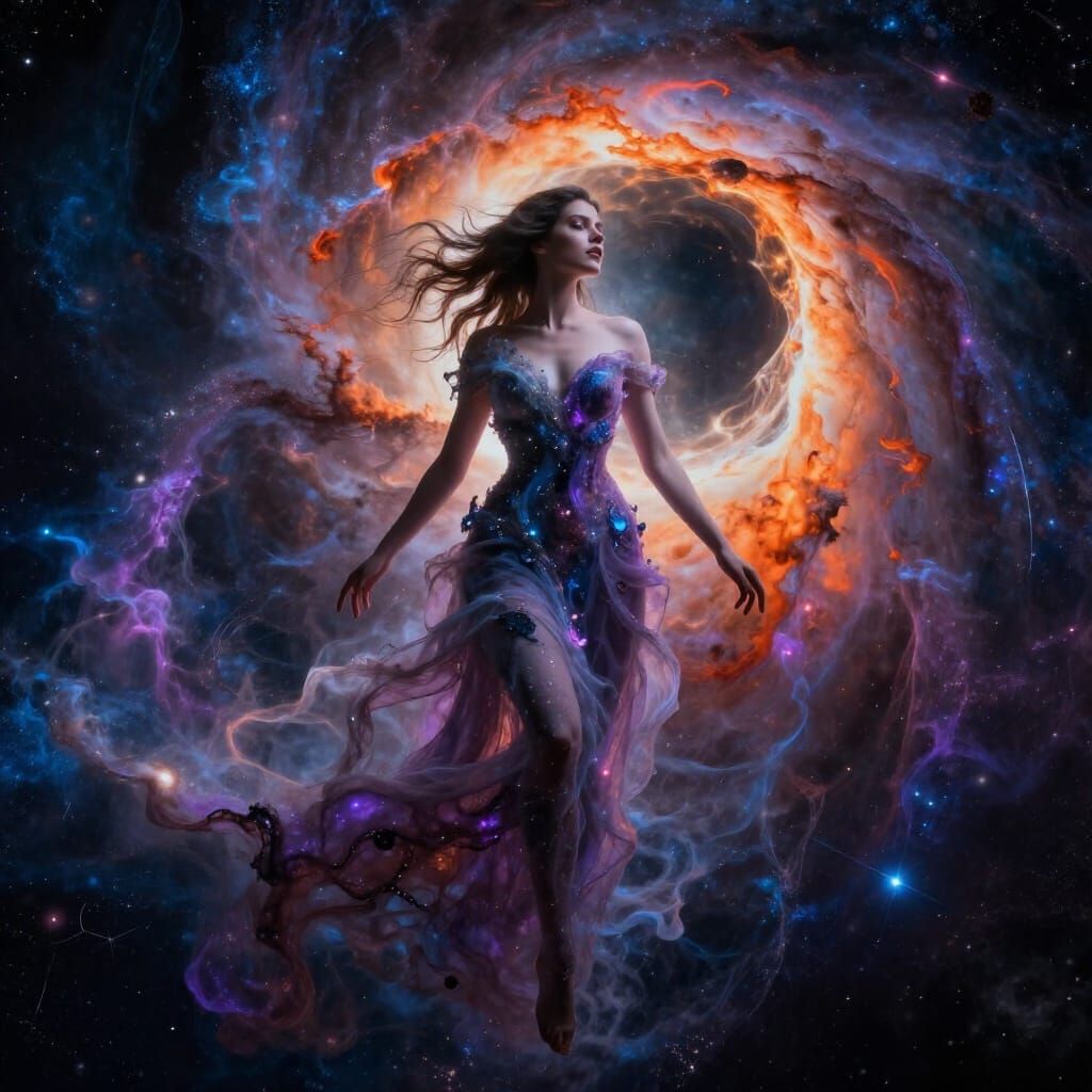 Stunning Woman in Cosmic Universe Digital Matte Painting