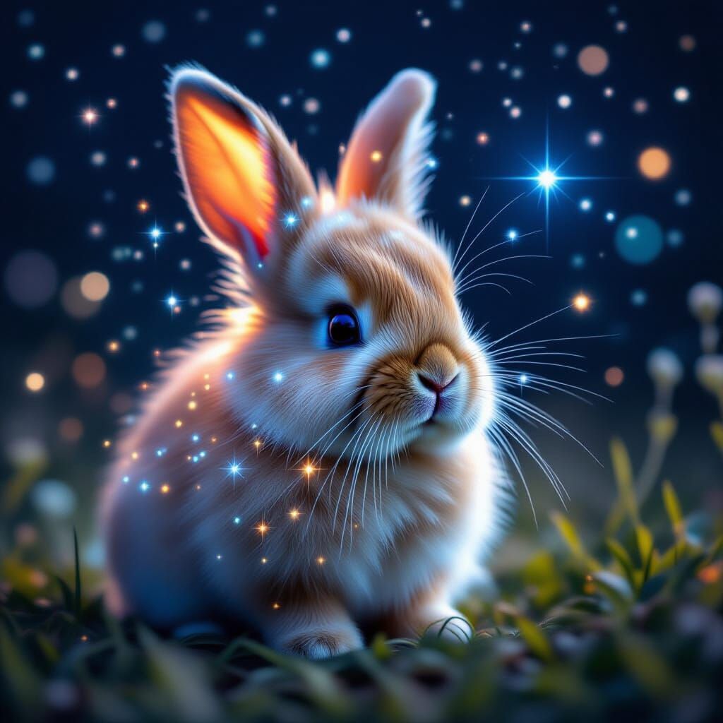 Bioluminescent Star Bunny: A Cosmic Double Exposure Portrait