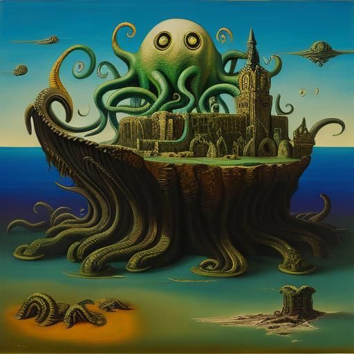 Surreal Cthulhu Painting in Salvador Dali Style