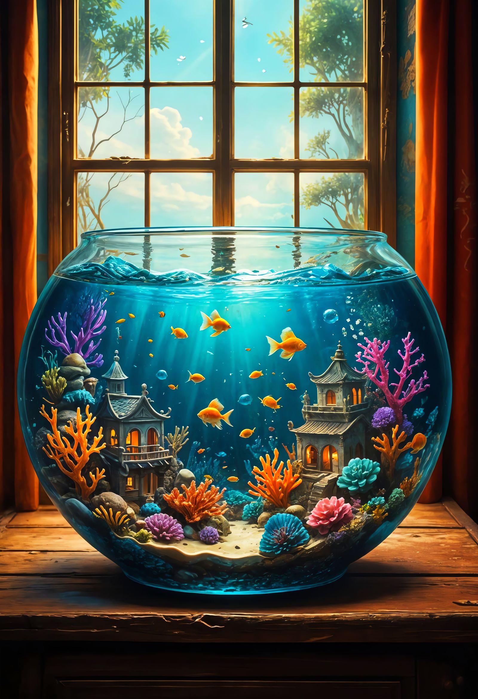 Atlantis Fishtank: Whimsical Digital Painting