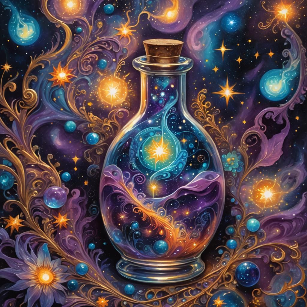 Mystical Potion Swirls in Visionary Art Style