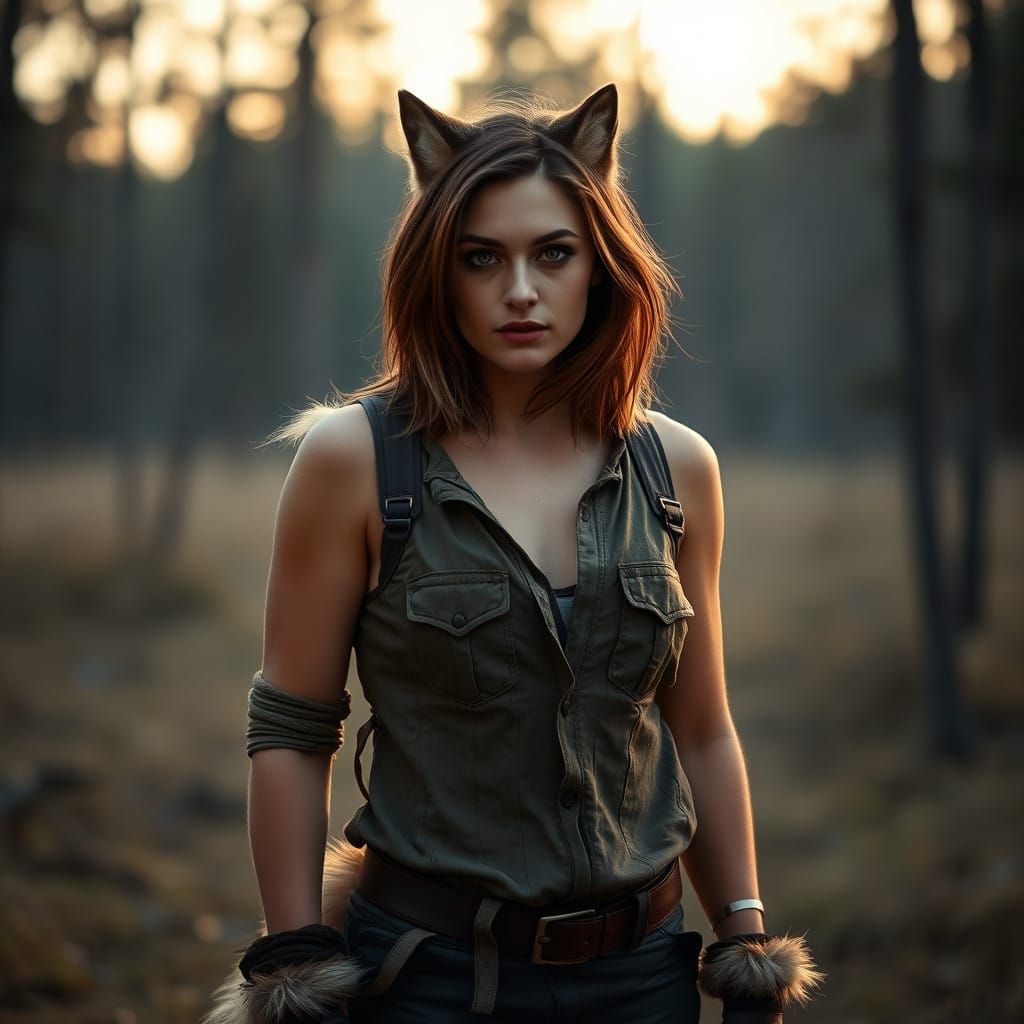 Serene Wolf Transformation in a Cinematic Film Still