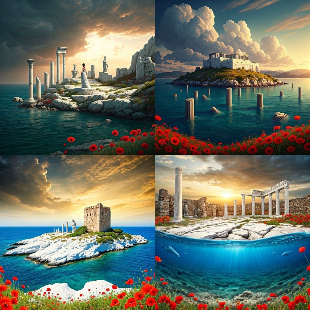 Greek Island Fortress Ruins at Sunset