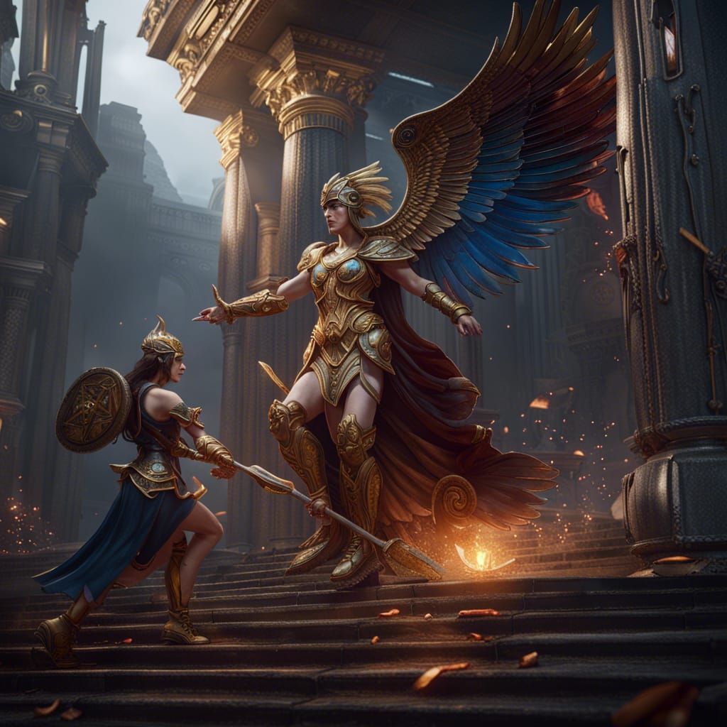 Athena vs. Ades: Detailed Fantasy Concept Art