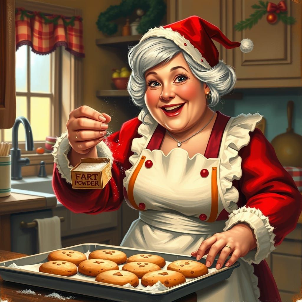 Mrs. Claus Whimsically Bakes Festive Cookies in Cozy Kitchen