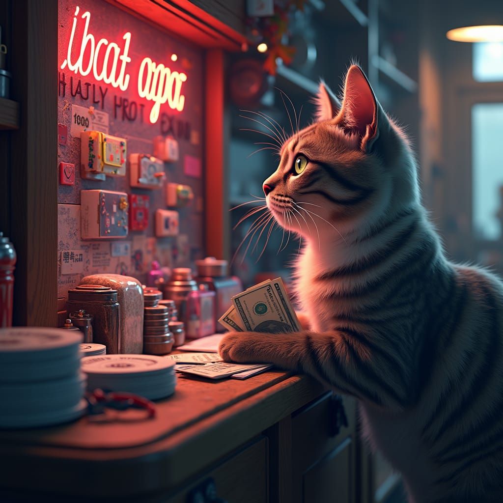 Cat Intrigued by Transistors: A High-Fantasy Concept