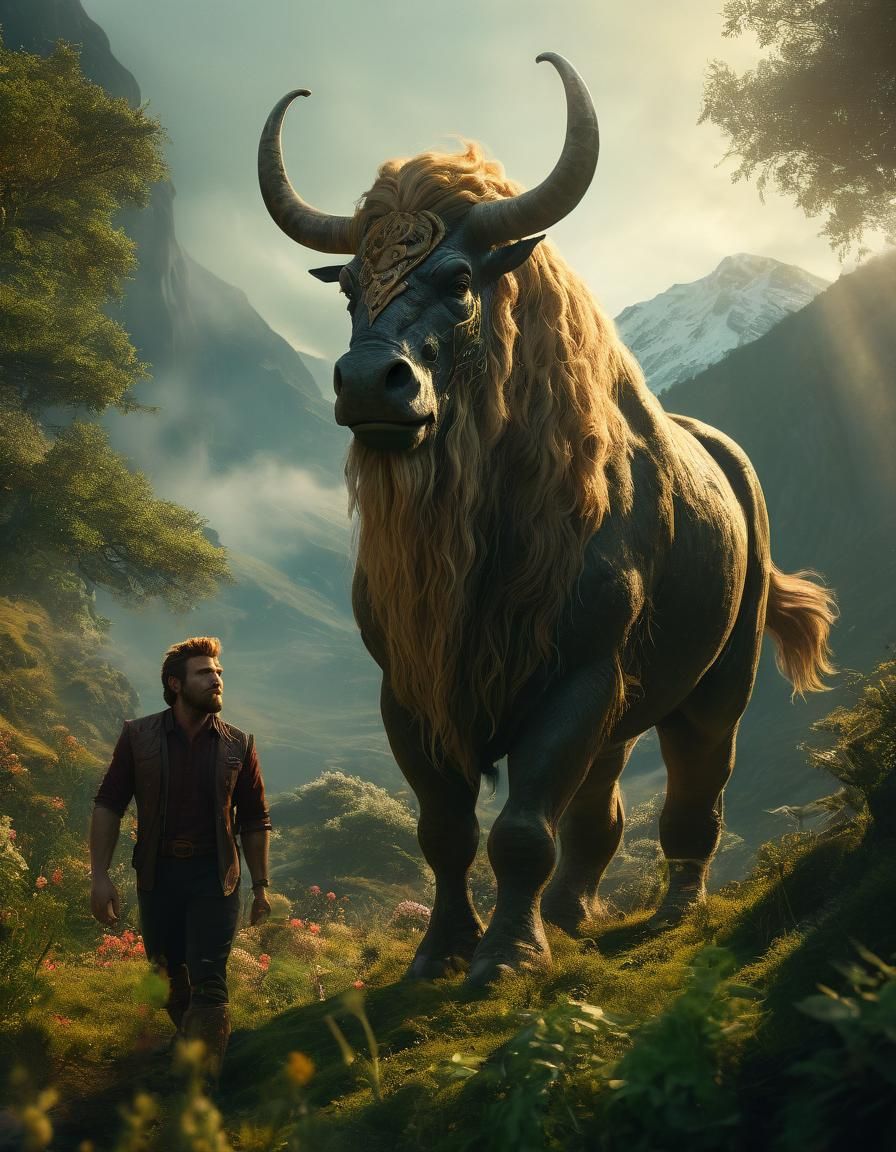 Hippocentaur in Mountain Landscape, Cinematic Still