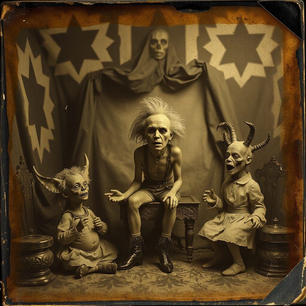 1800s Circus Freak Tableau: Surreal Horror and Madness
