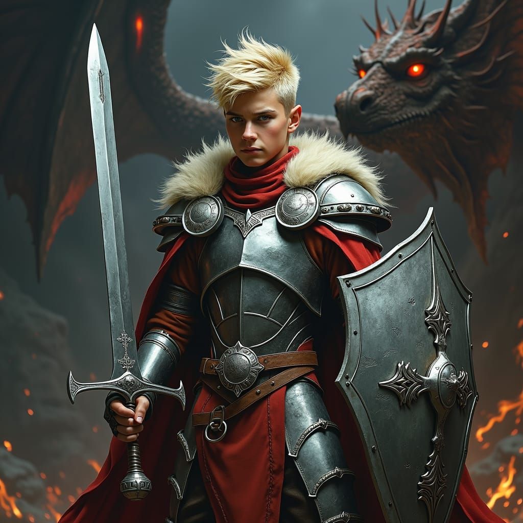 Dark Fantasy Warrior in Leather Armor with Wolf Sword and Dr...