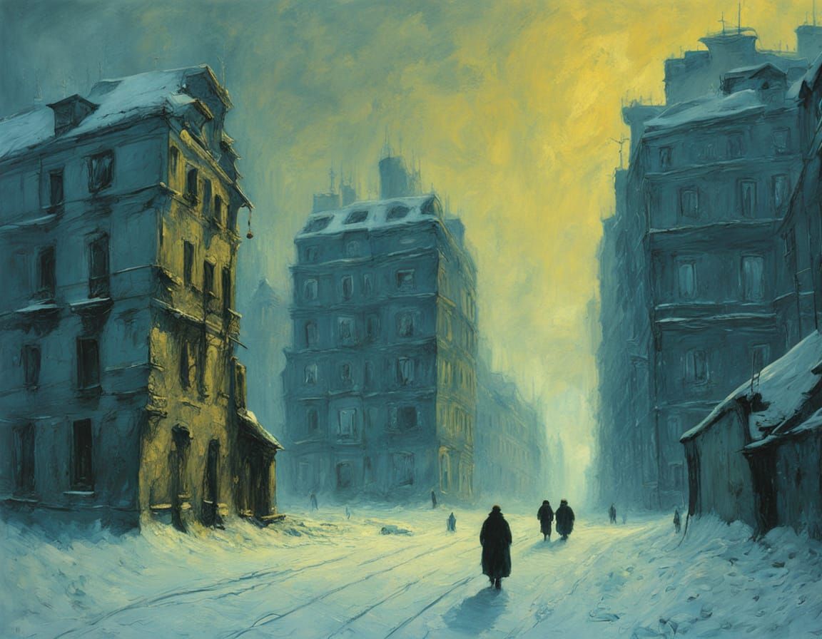 Soviet Architecture in Snowy Abstract Expressionism