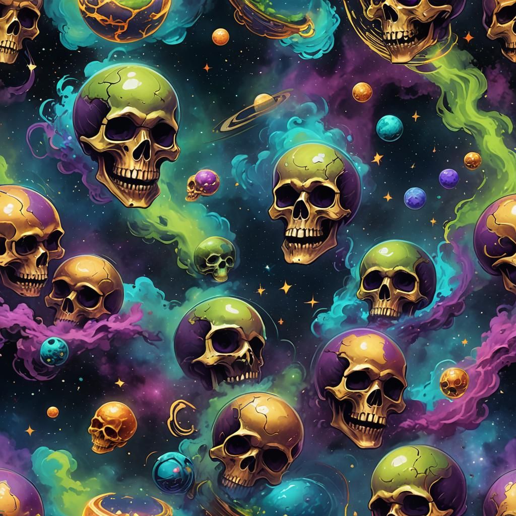Glowing Skulls Floating in Deep Space
