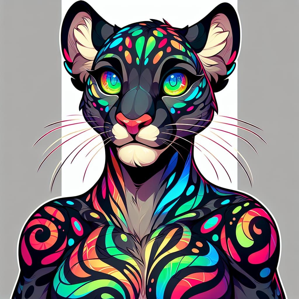 Rainbow Cougar Fursona Design: Anthropomorphic Art