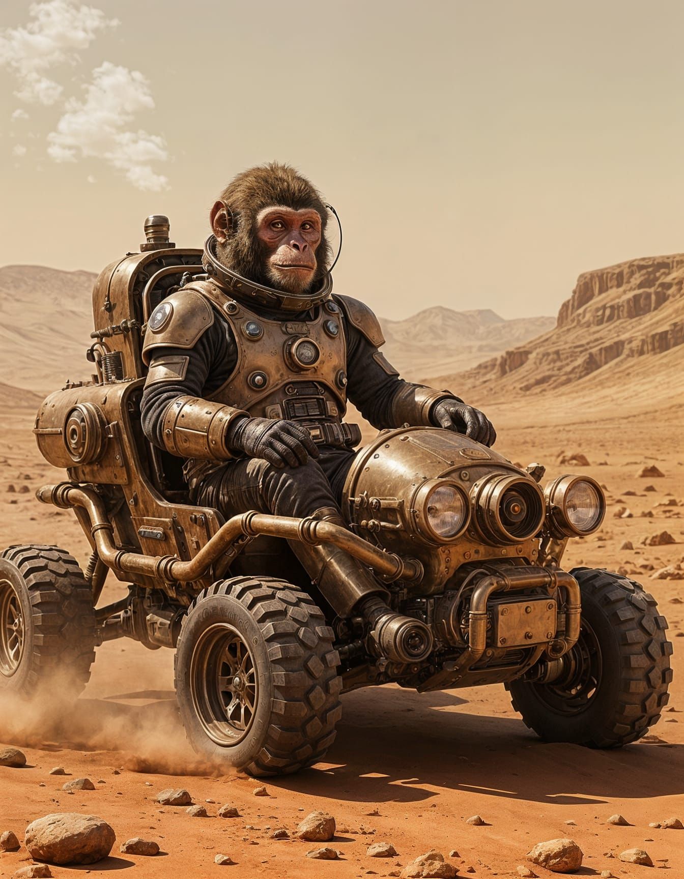Monkey in Steampunk Spacesuit on Mars Rover