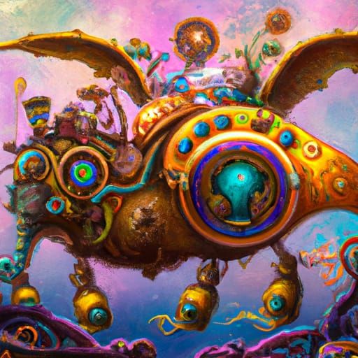 Steampunk Bacteria Alebrije in Ethereal Fantasy Style