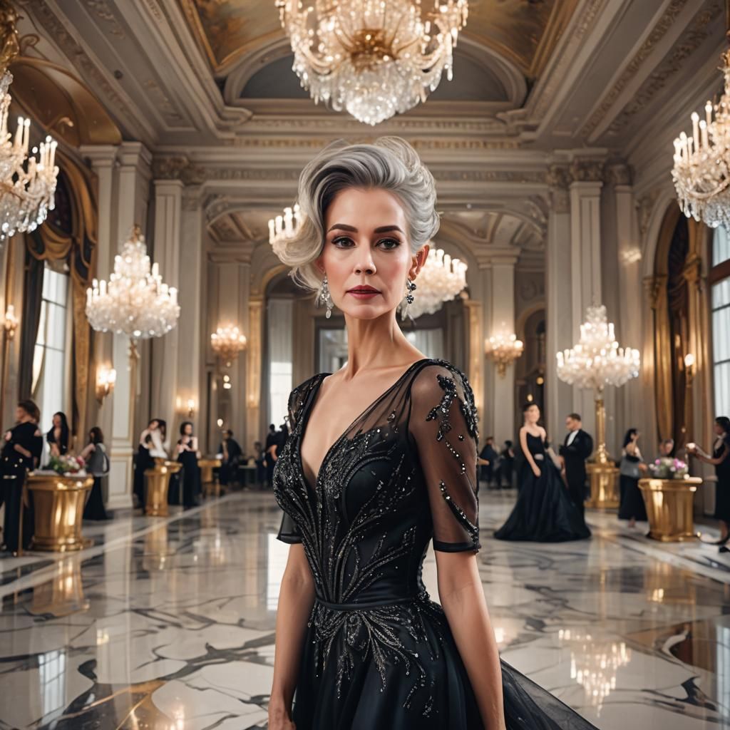 Elegant Woman in Lavish Ballroom: Editorial Portrait
