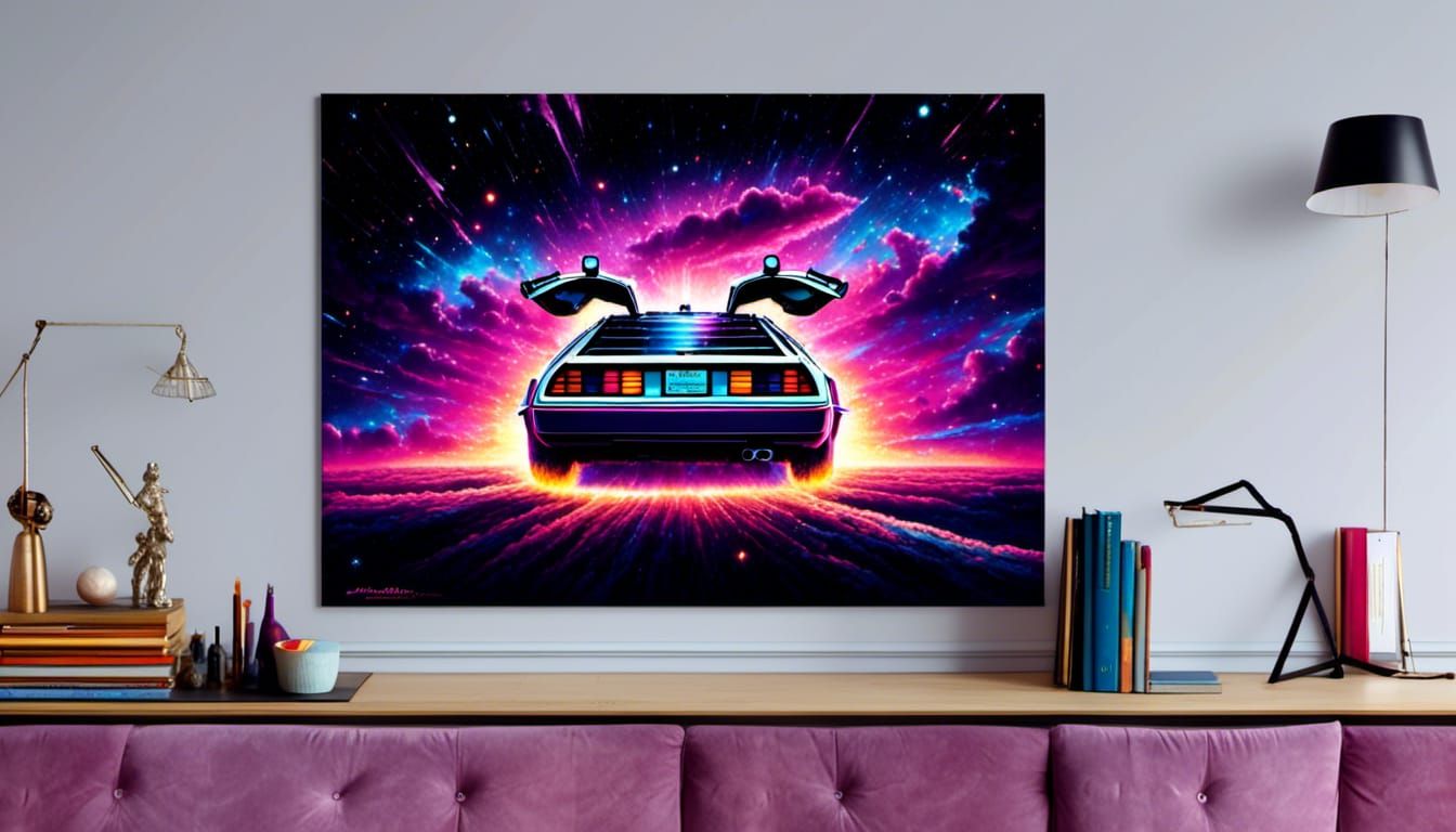 Vaporwave DeLorean in Space
