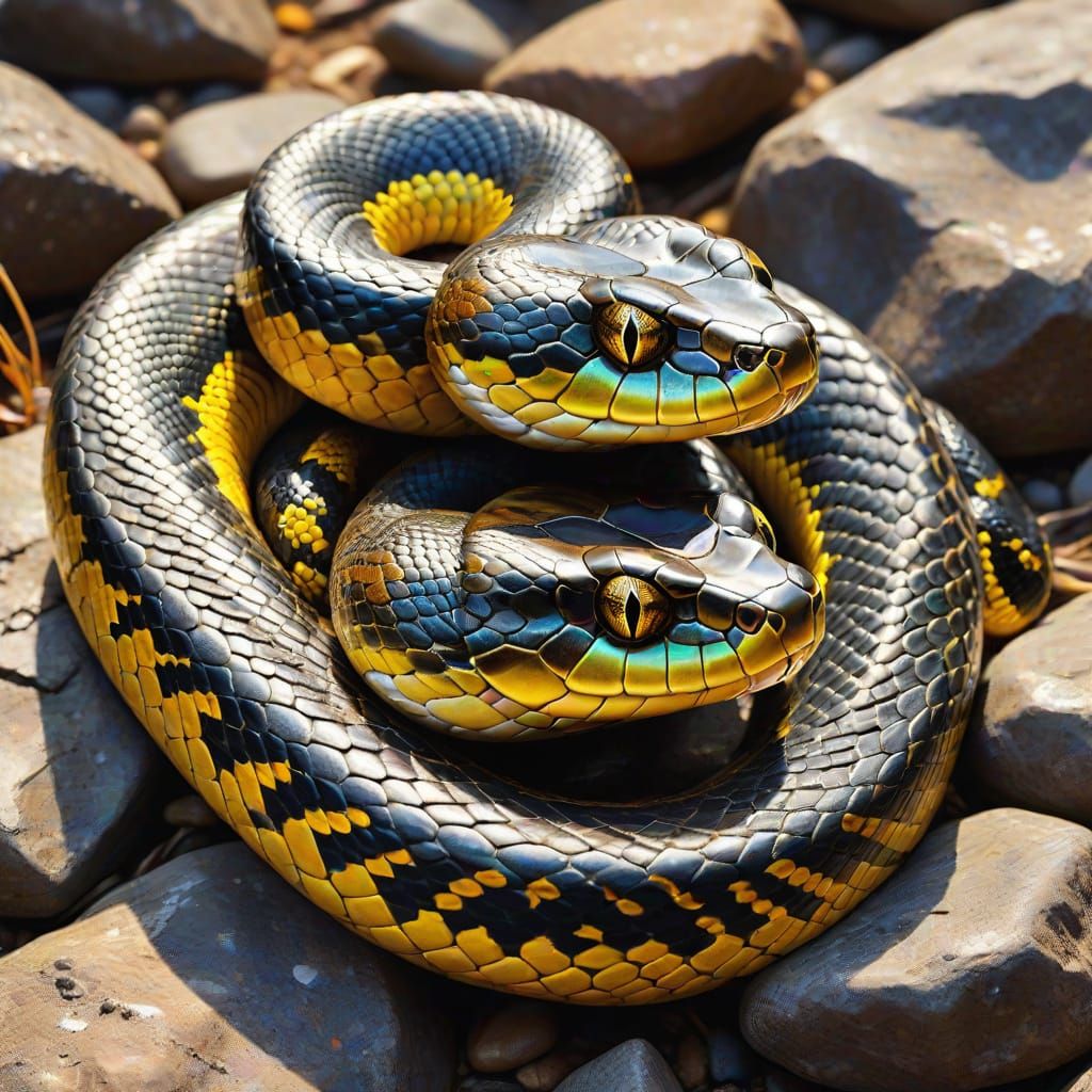 Serpentine Beauty in Liquid Gold: Close-up Digital Art