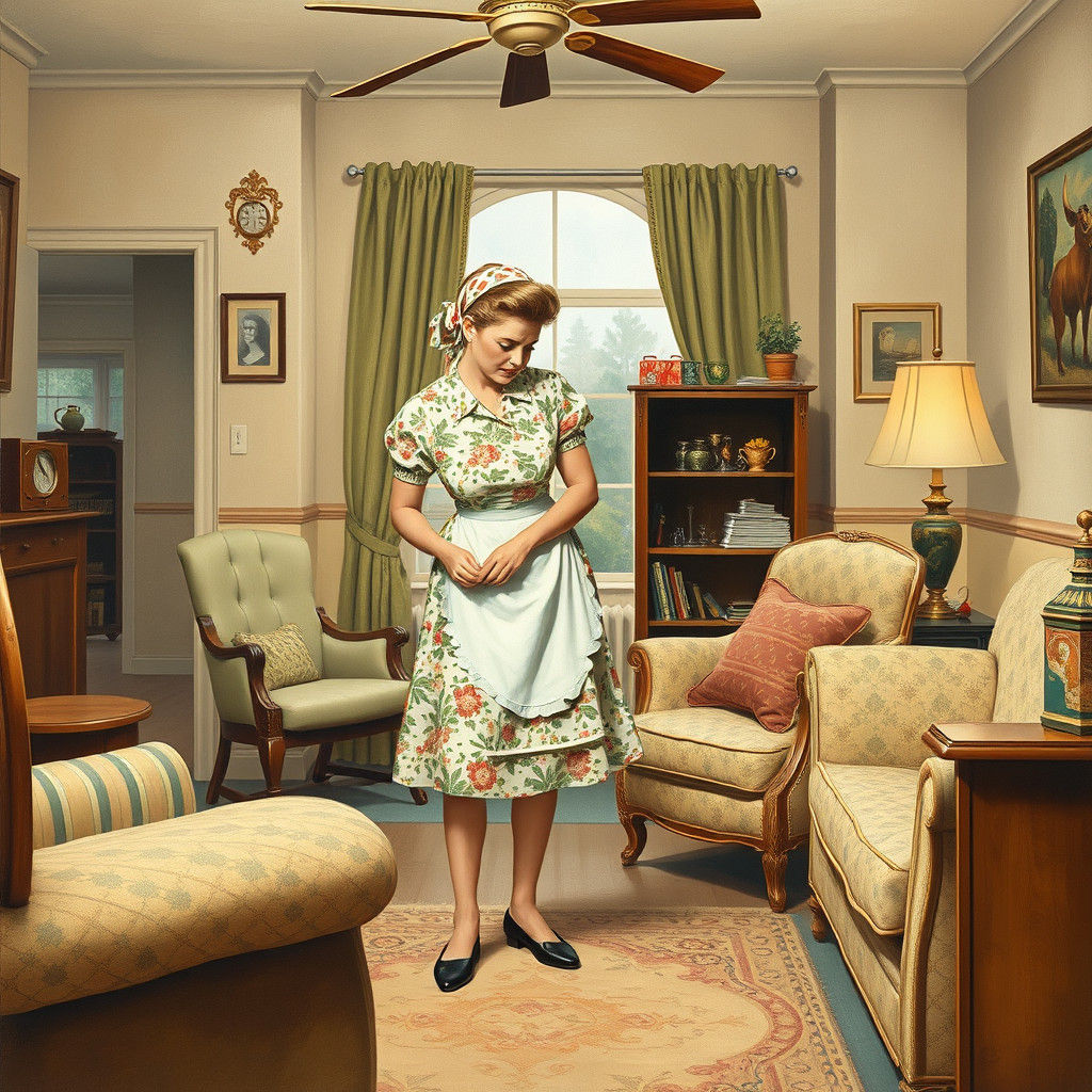 Vintage Housewife Tidies Nostalgic Living Room