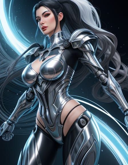 Snow White Gynoid with Knights in Surreal Biomech Style