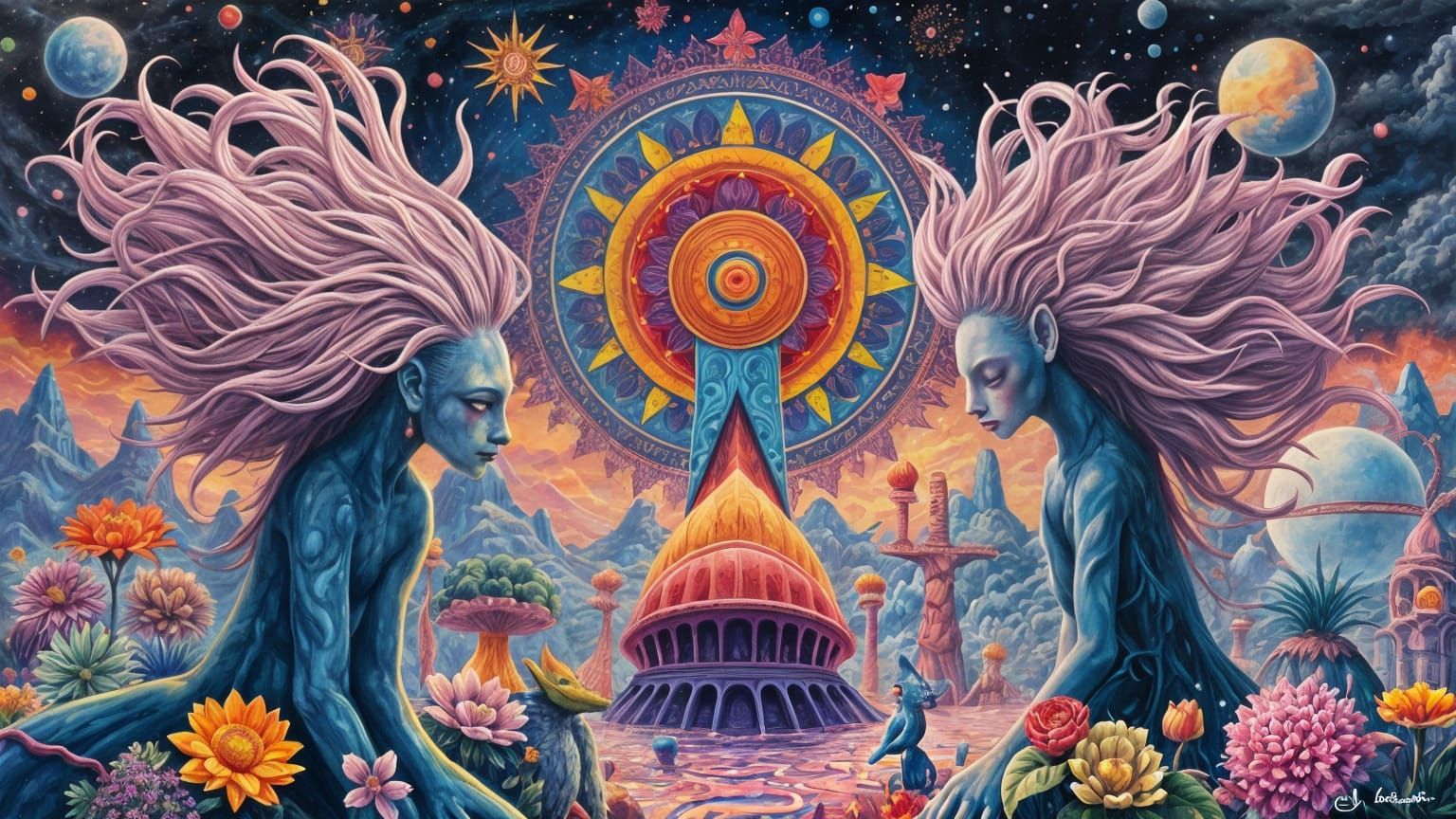 Psychedelic Dreamscape with Ethereal Creatures