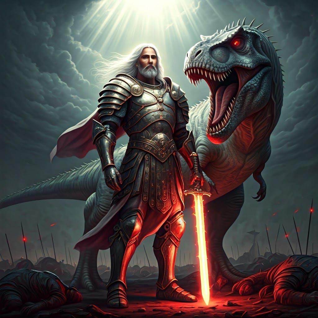 Jesus Christ and T-Rex Warrior in Digital Art