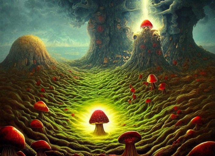 Surreal Fantasy Planet with Floating Figure