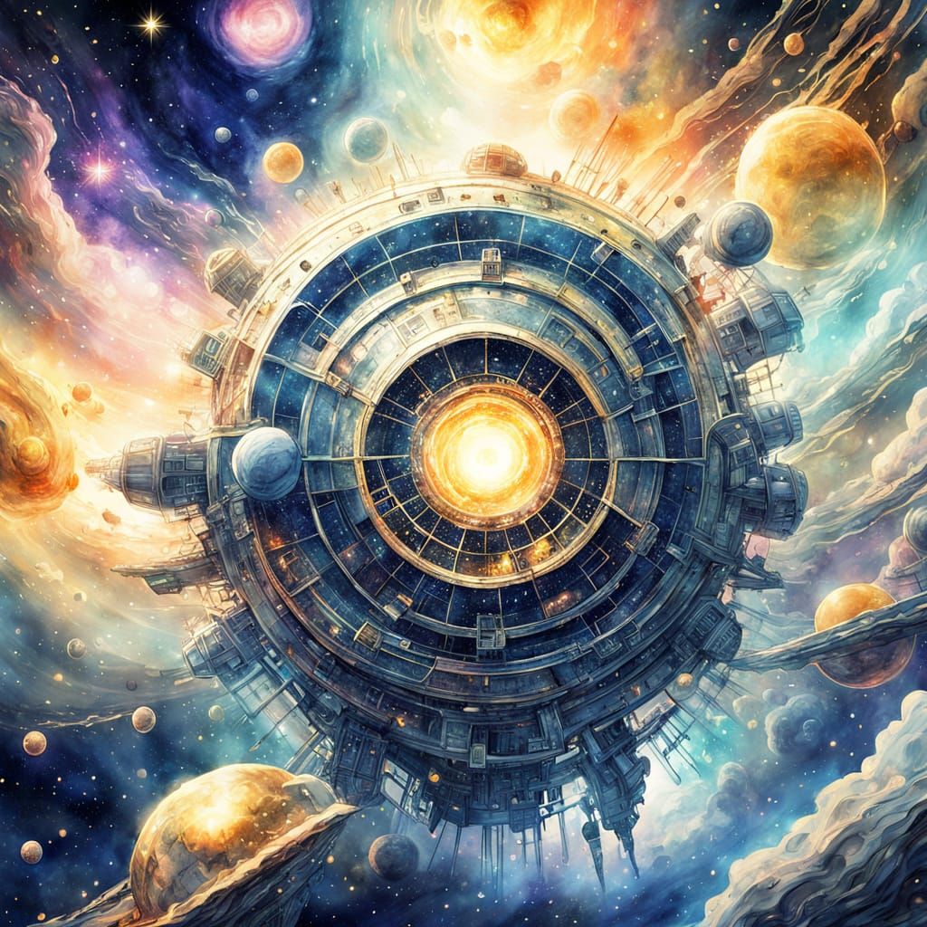 Cosmic Wonder in Watercolor: Astronaut Amidst Swirling Nebul...