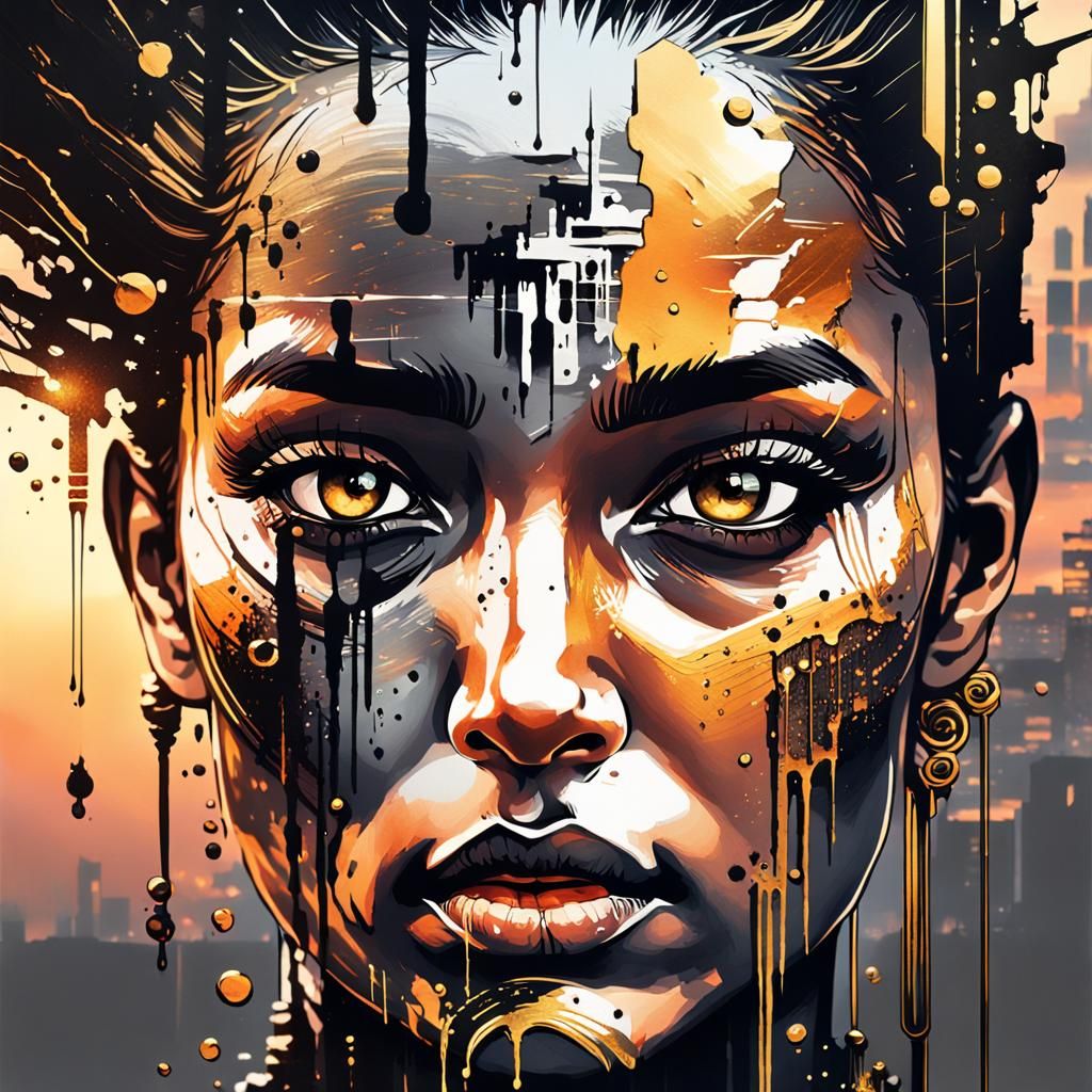 Crying Woman in Surreal Neo-Victorian Cityscape