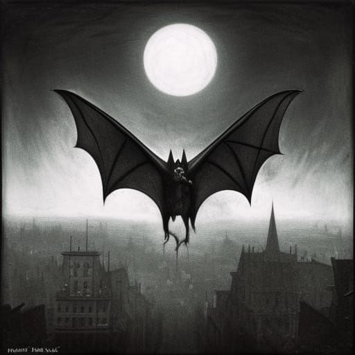 Huge Vampire Bat flying over street