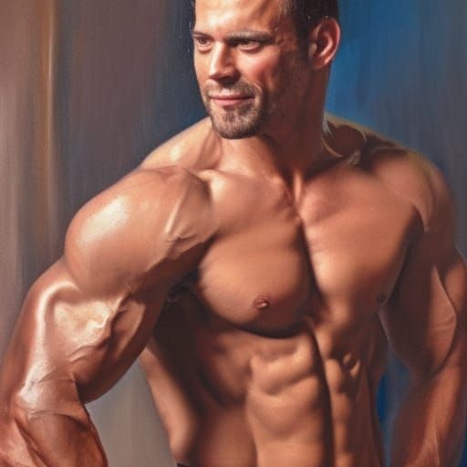 Chiseled Man Poses: Oil Painting