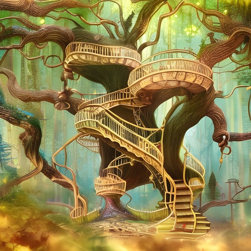 Magical Elven Staircase to a Treehouse Illustration