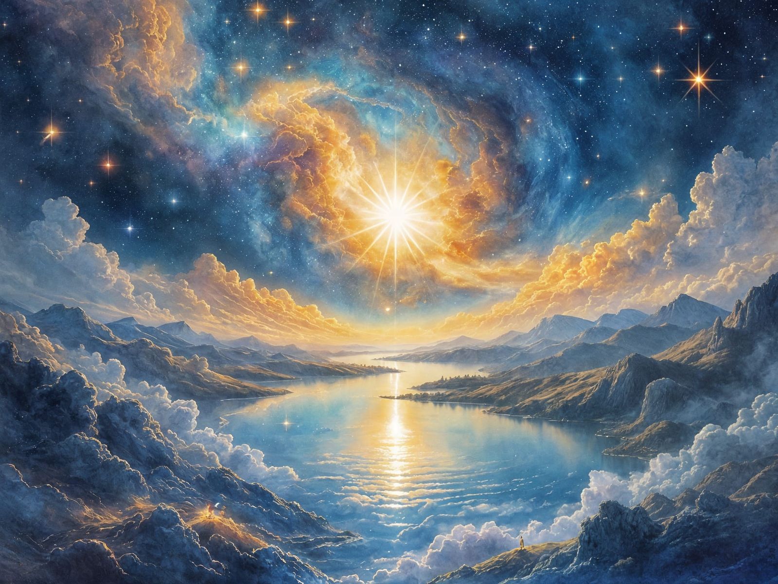 Earth Floating in Milky Way: Watercolor Art